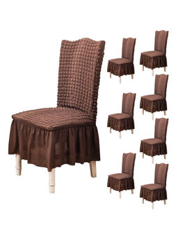 House of Quirk - Coffee Bubble Frill Protector Seat Removable Short Dining Chair Cover (Pack Of 8)