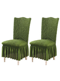House of Quirk - Green Bubble Frill Protector Seat Removable Short Dining Chair Cover (Pack Of 2)