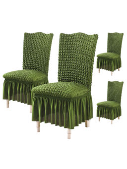 House of Quirk - Green Bubble Frill Protector Seat Removable Short Dining Chair Cover (Pack Of 4)