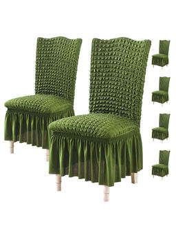 House of Quirk - Green Bubble Frill Protector Seat Removable Short Dining Chair Cover (Pack Of 6)