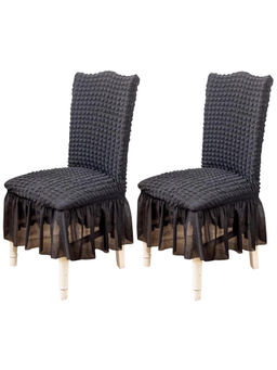 House of Quirk - Grey Bubble Frill Protector Seat Removable Short Dining Chair Cover (Pack Of 2)