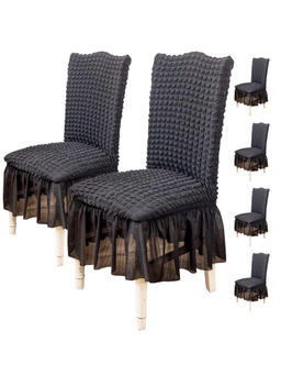 House of Quirk - Grey Bubble Frill Protector Seat Removable Short Dining Chair Cover (Pack Of 8)