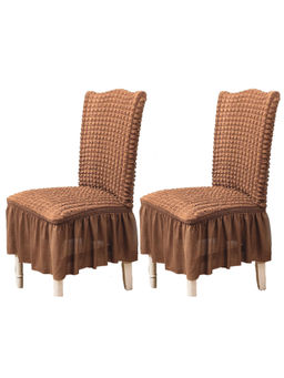 House of Quirk - Brown Bubble Frill Protector Seat Removable Short Dining Chair Cover (Pack Of 2)