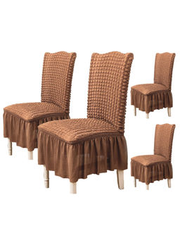 House of Quirk - Brown Bubble Frill Protector Seat Removable Short Dining Chair Cover (Pack Of 4)