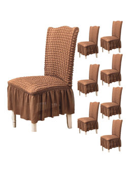 House of Quirk - Brown Bubble Frill Protector Seat Removable Short Dining Chair Cover (Pack Of 8)