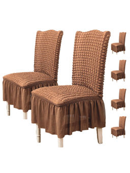 House of Quirk - Brown Bubble Frill Protector Seat Removable Short Dining Chair Cover (Pack Of 6)
