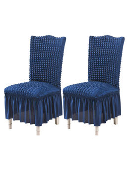 House of Quirk - Navy Blue Bubble Frill Protector Seat Removable Short Dining Chair Cover (Pack Of 2)