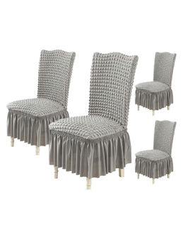 House of Quirk - Smoke Bubble Frill Protector Seat Removable Short Dining Chair Cover (Pack Of 4)