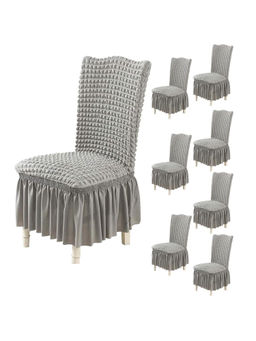 House of Quirk - Smoke Bubble Frill Protector Seat Removable Short Dining Chair Cover (Pack Of 8)