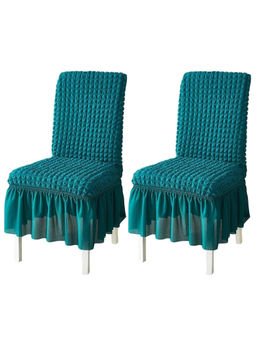 House of Quirk - Teal Bubble Frill Protector Seat Removable Short Dining Chair Cover (Pack Of 2)