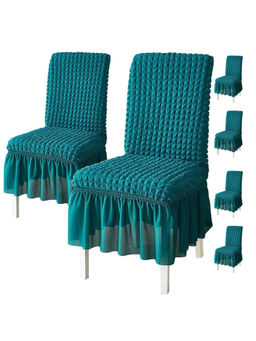 House of Quirk - Teal Bubble Frill Protector Seat Removable Short Dining Chair Cover (Pack Of 6)