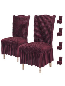 House of Quirk - Purple Bubble Frill Protector Seat Removable Short Dining Chair Cover (Pack Of 6)