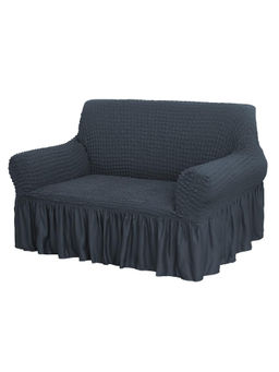 House of Quirk - Grey Bubble Frill Double Seater Sofa Slipcovers Durable Universal High Elastic
