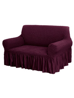 House of Quirk - Puple Bubble Frill Double Seater Sofa Slipcovers Durable Universal High Elastic