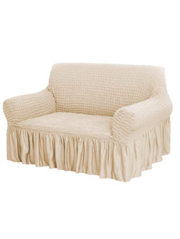 House of Quirk - Beige Bubble Frill Double Seater Sofa Slipcovers Durable Universal High Elastic
