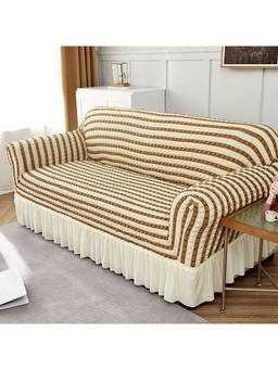 House of Quirk - Beige Bubble Frill Double Seater Sofa Slipcovers Durable Universal High Elastic