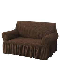 House of Quirk - Coffee Bubble Frill Double Seater Sofa Slipcovers Durable Universal High Elastic