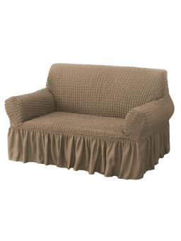 House of Quirk - Brown Bubble Frill Double Seater Sofa Slipcovers Durable Universal High Elastic
