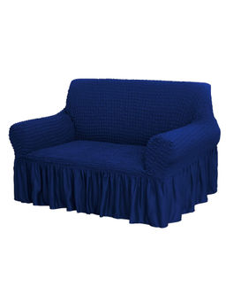 House of Quirk - Navy Blue Bubble Frill Four Seater Sofa Slipcovers Durable Universal High Elastic