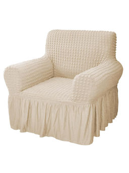 House of Quirk - Beige Bubble Frill One Seater Sofa Slipcovers Durable Washable Universal High Elastic