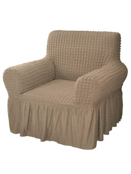 House of Quirk - Brown Bubble Frill One Seater Sofa Slipcovers Durable Washable Universal High Elastic