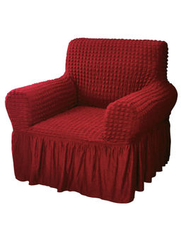 House of Quirk - Maroon Bubble Frill One Seater Sofa Slipcovers Durable Universal High Elastic