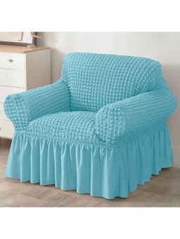 House of Quirk - Sky Blue Bubble Frill One Seater Sofa Slipcovers Durable Universal High Elastic