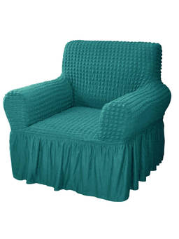 House of Quirk - Teal Bubble Frill One Seater Sofa Slipcovers Durable Washable Universal High Elastic