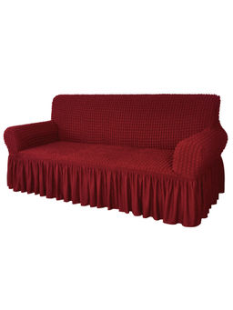 House of Quirk - Maroon Bubble Frill Triple Seater Sofa Slipcovers Durable Universal High Elastic