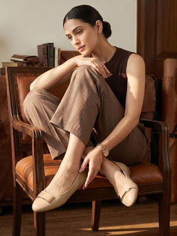 ROCIA - By Regal Beige Women Classic Buckled Ballerinas