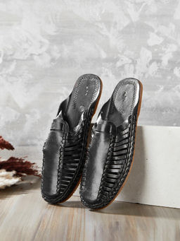 Fabindia - Black Leather Open Mules