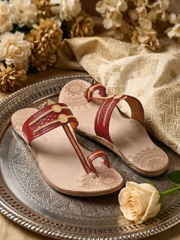 ROCIA - By Regal Maroon Women Leather Kolhapuri Flat Sandals