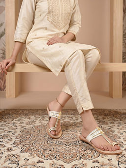 ROCIA - By Regal White Women Leather Kolhapuri Flat Sandals