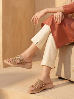 ROCIA - By Regal Antique Gold Women Rhinestone Embellished Heels