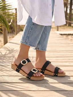 ROCIA - By Regal Black Women Casual Day Sandals