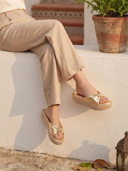 ROCIA - By Regal Gold Women Knotted Casual Platform Heels