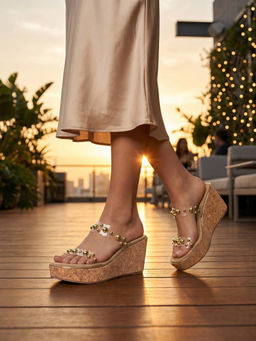 ROCIA - By Regal Gold Women Vinyl Studded Cork Heels