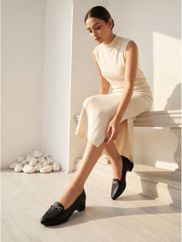 ROCIA - By Regal Black Women Textured Buckled Pumps Heels