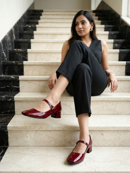 ROCIA - By Regal Maroon Women Patent Block Heel Mary Jane
