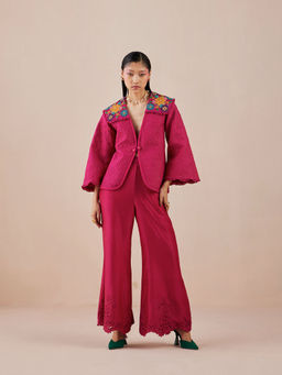CHANDRIMA - Fuchsia Bell Bottom Pants