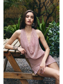 IT GIRL - Women Crochet Pink Self Design Golden Hour Dress