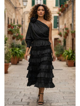 BOHO-CHIC By Sukriti Jain - Black One Shoulder All About Frill Co-ords Set