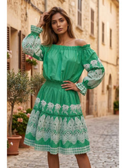 BOHO-CHIC By Sukriti Jain - Green Ayana Off The Shoulder Dress