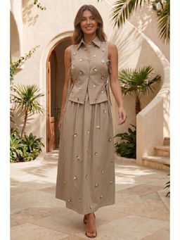 BOHO-CHIC By Sukriti Jain - Beige Elegant Embellished Twill Co-ord Set