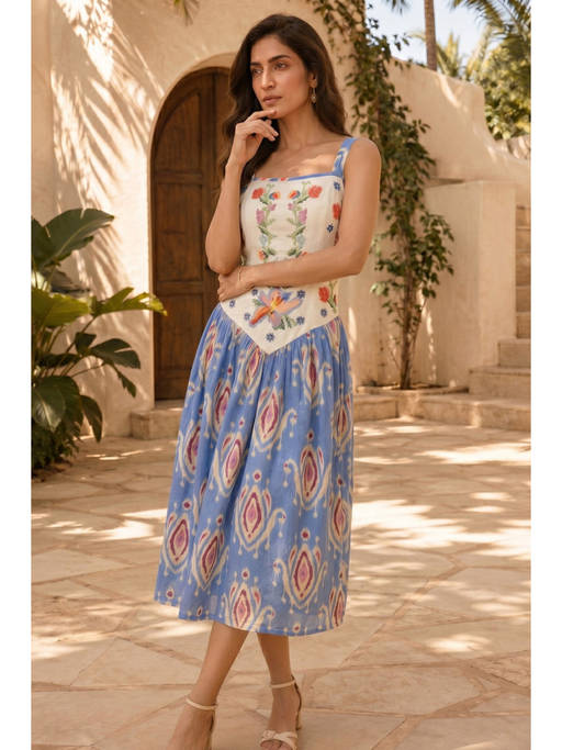 buy boho chic dress online BOHO-CHIC By Sukriti Jain Blue Embroidered Ikat Midi (S) Azazie Loisa Lemongrass Stretch Hassive companion with boho flair Size:US 22 gypsy boho dresses