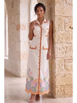 BOHO-CHIC By Sukriti Jain - White Bellagio Embroidered Midi Twill Dress