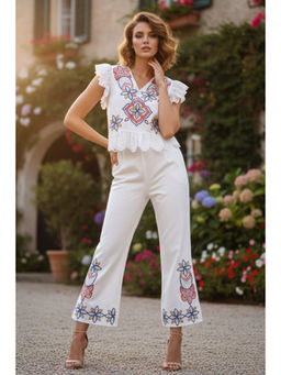 BOHO-CHIC By Sukriti Jain - White Beige Spring Bloom Co-ords Set