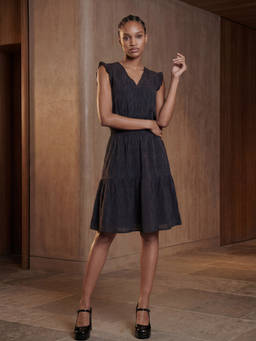 DaKauz - Black Midnight Grid Tiered Dress
