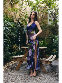 IT GIRL - Female Chiffon Blue Floral Wild Orchid Dress