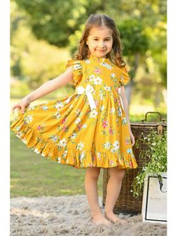 THE PONY & PEONY CO. - Yellow Poppy Rayon Floral Knee Length Dress